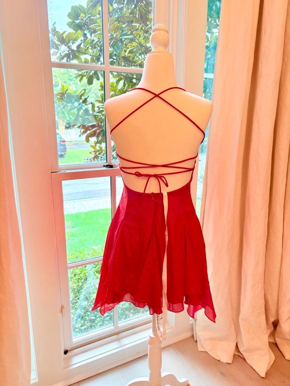 Lucy in the Sky Red Spaghetti-Strap Flared Mini Dress - Picture 2 of 6